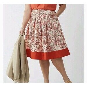 Lane Bryant Linen Leaf Print Pleated Skirt Pockets Swing A-Line Plus Size 28 NWT